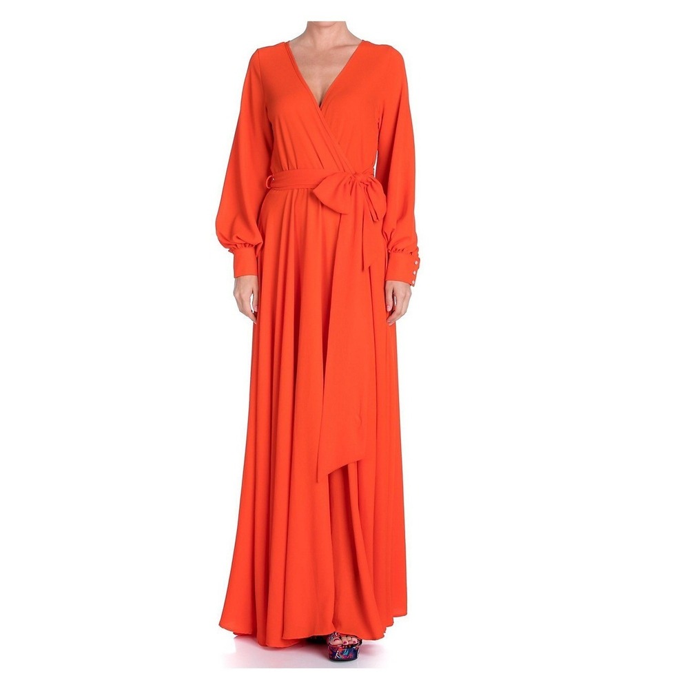 NWT!! MEGHAN LA Los Angeles LilyPad Maxi Dress Orange Tie Waist Surplice X-Large